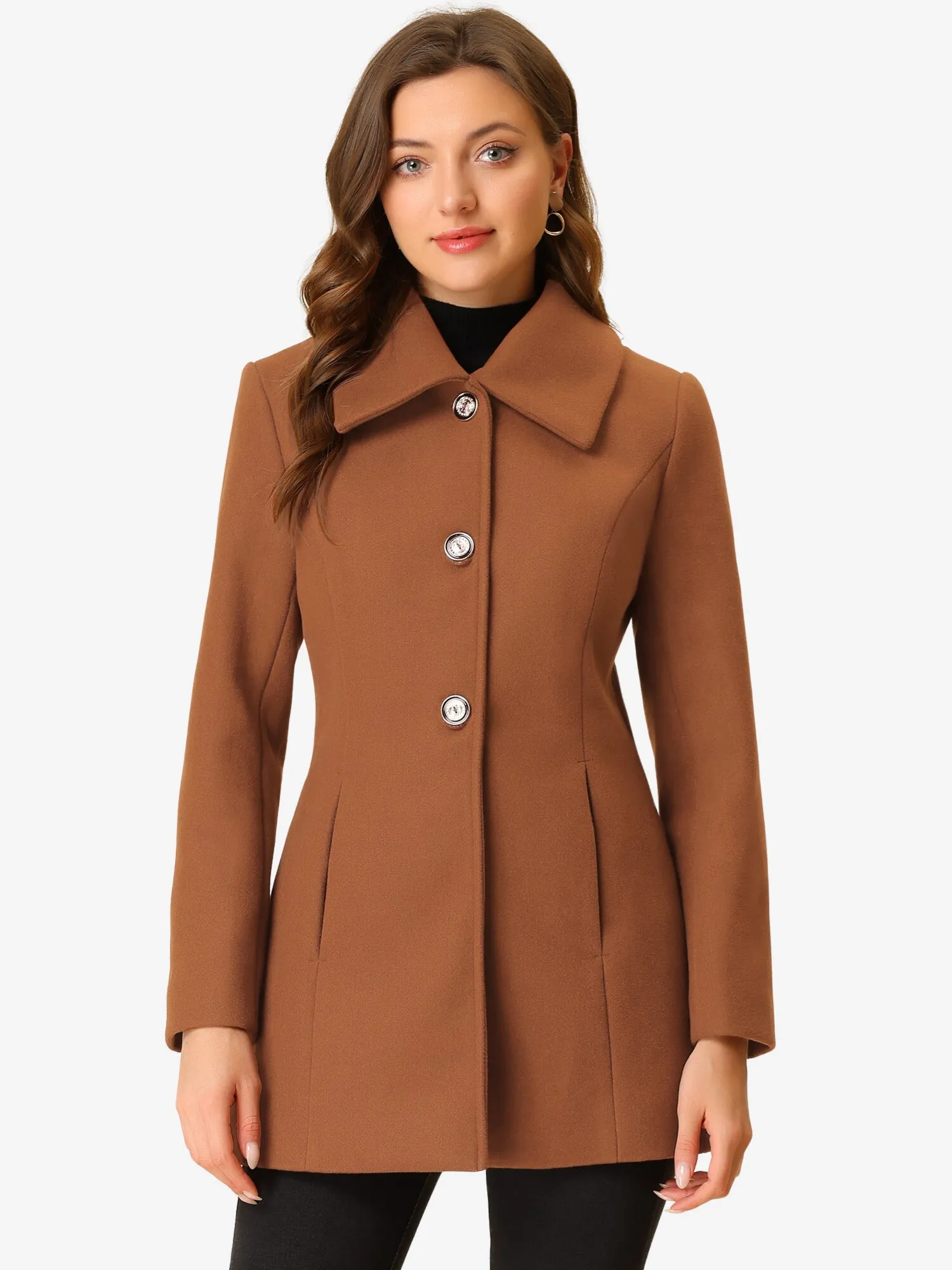 Turn Down Collar Overcoat A-Line Single Breasted Winter Coat