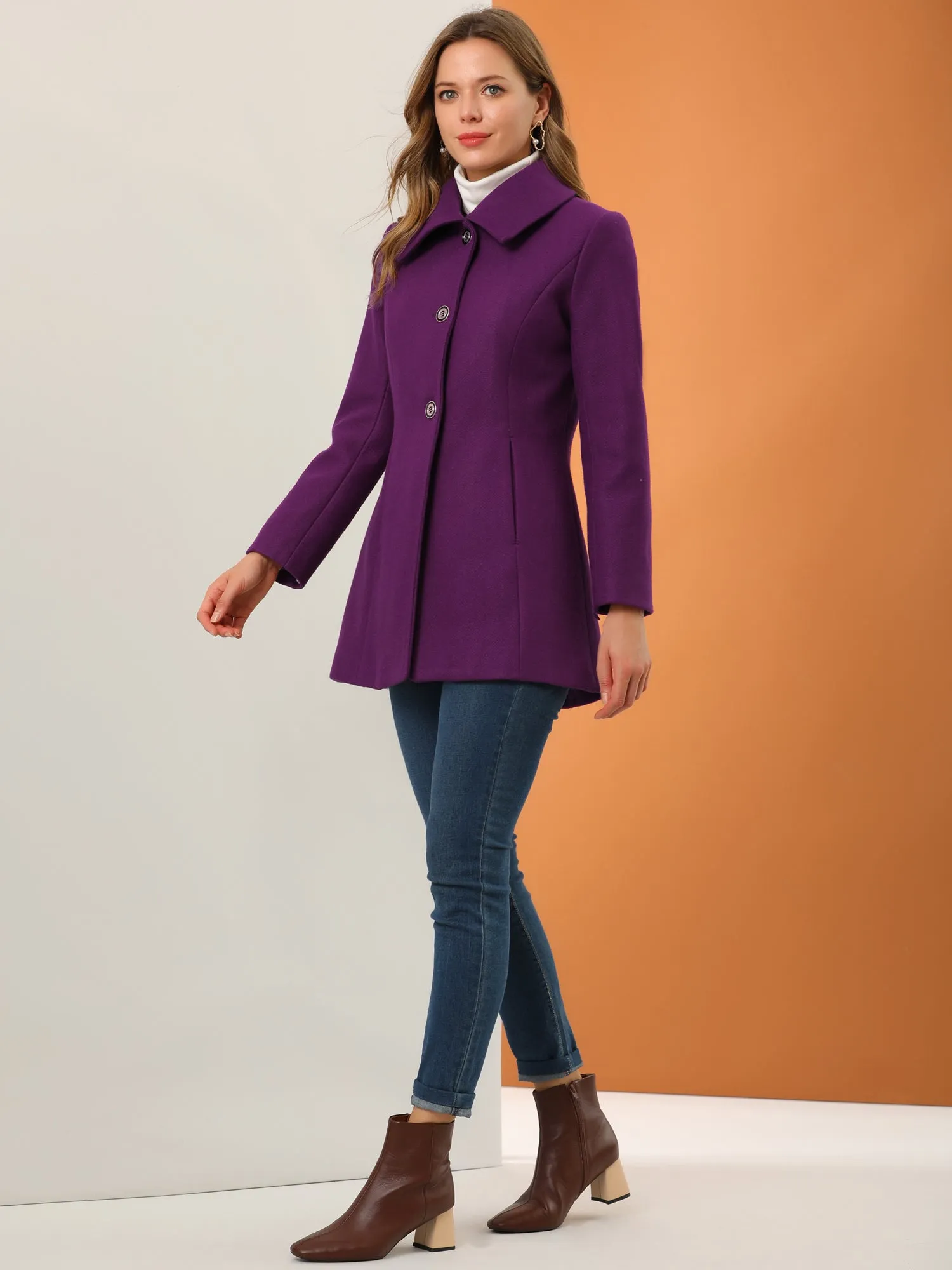 Turn Down Collar Overcoat A-Line Single Breasted Winter Coat