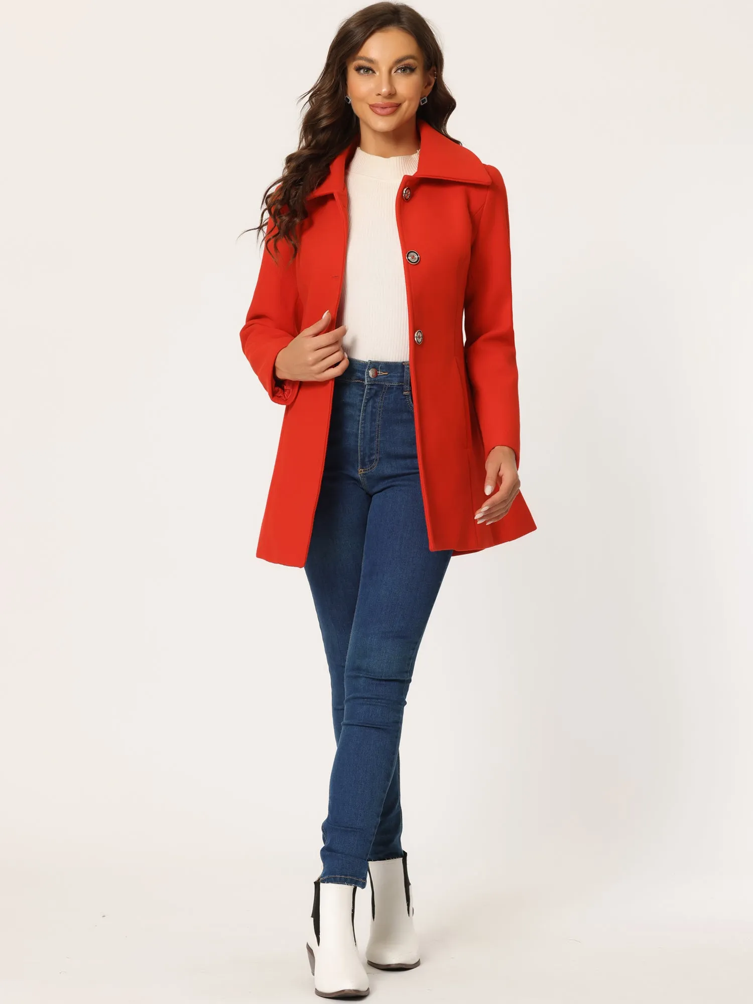 Turn Down Collar Overcoat A-Line Single Breasted Winter Coat