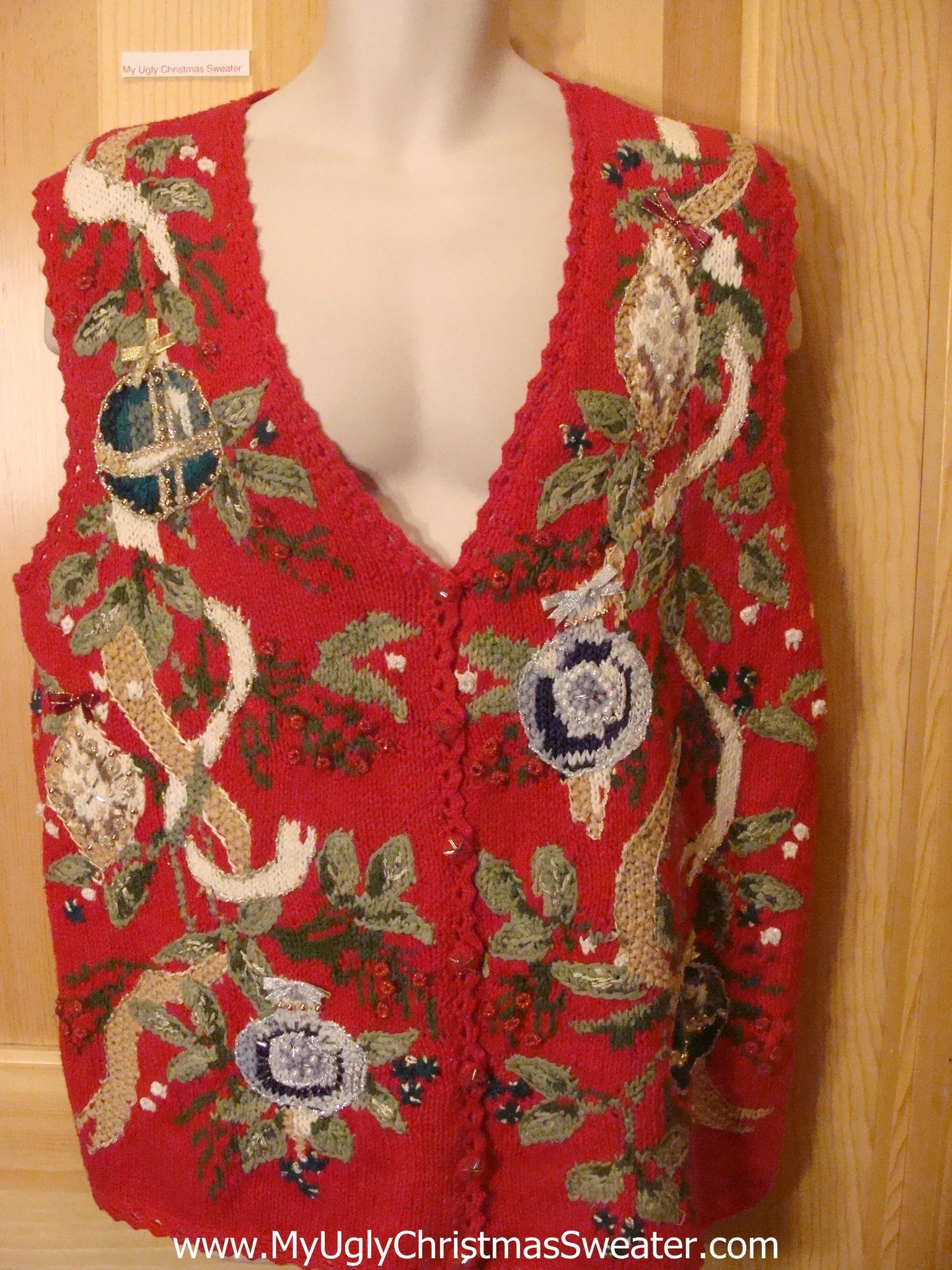 Ugly Christmas Sweater Vest with Horrible Ornaments