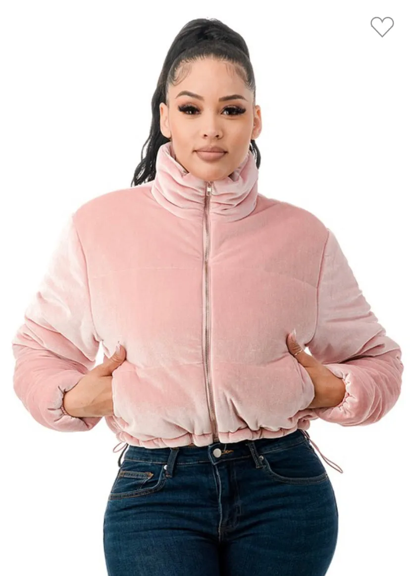 Velvet puffer jacket pink