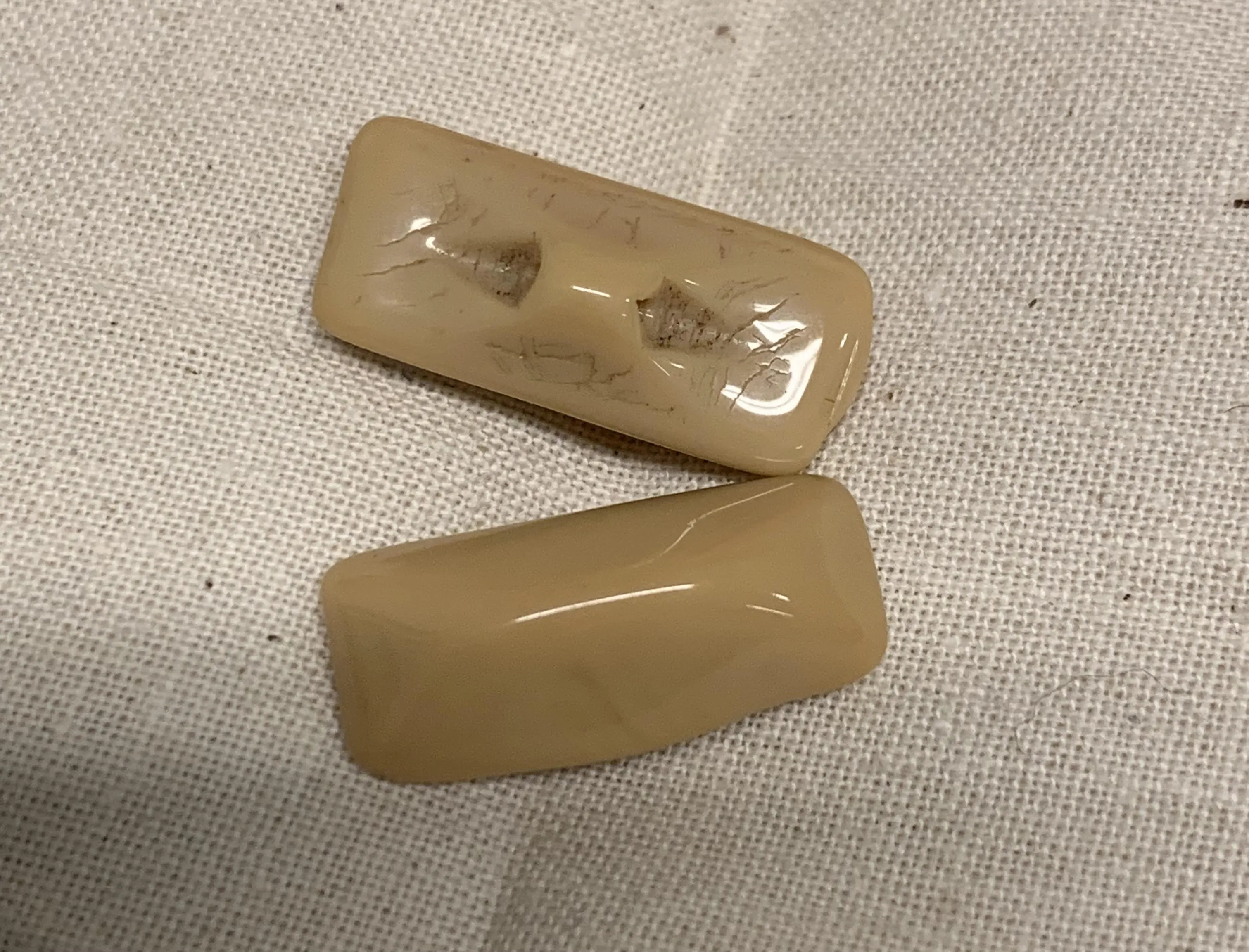 Vintage Handmade Tan Rare Rectangular Stone Buttons 2 x 23mm Long