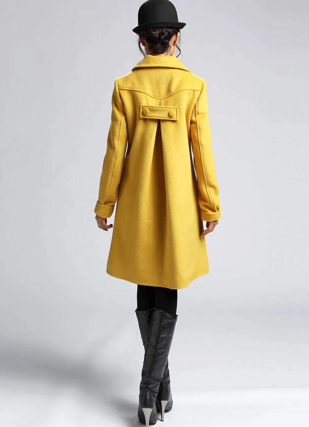 Woman wool coat Yellow jacket winter coat (399)