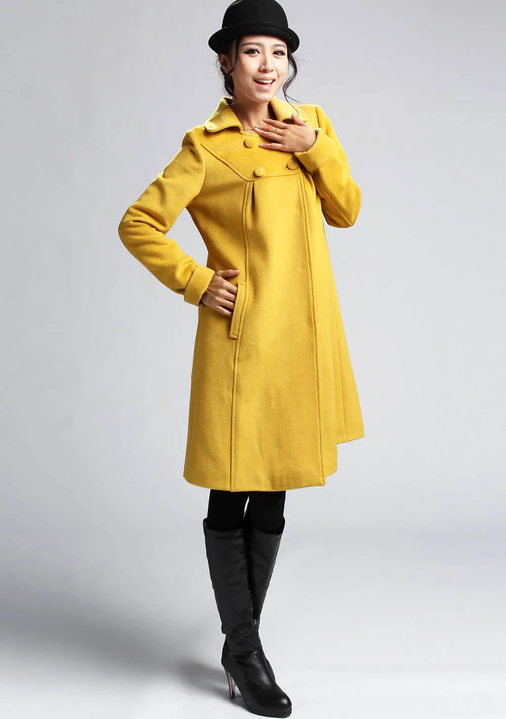 Woman wool coat Yellow jacket winter coat (399)