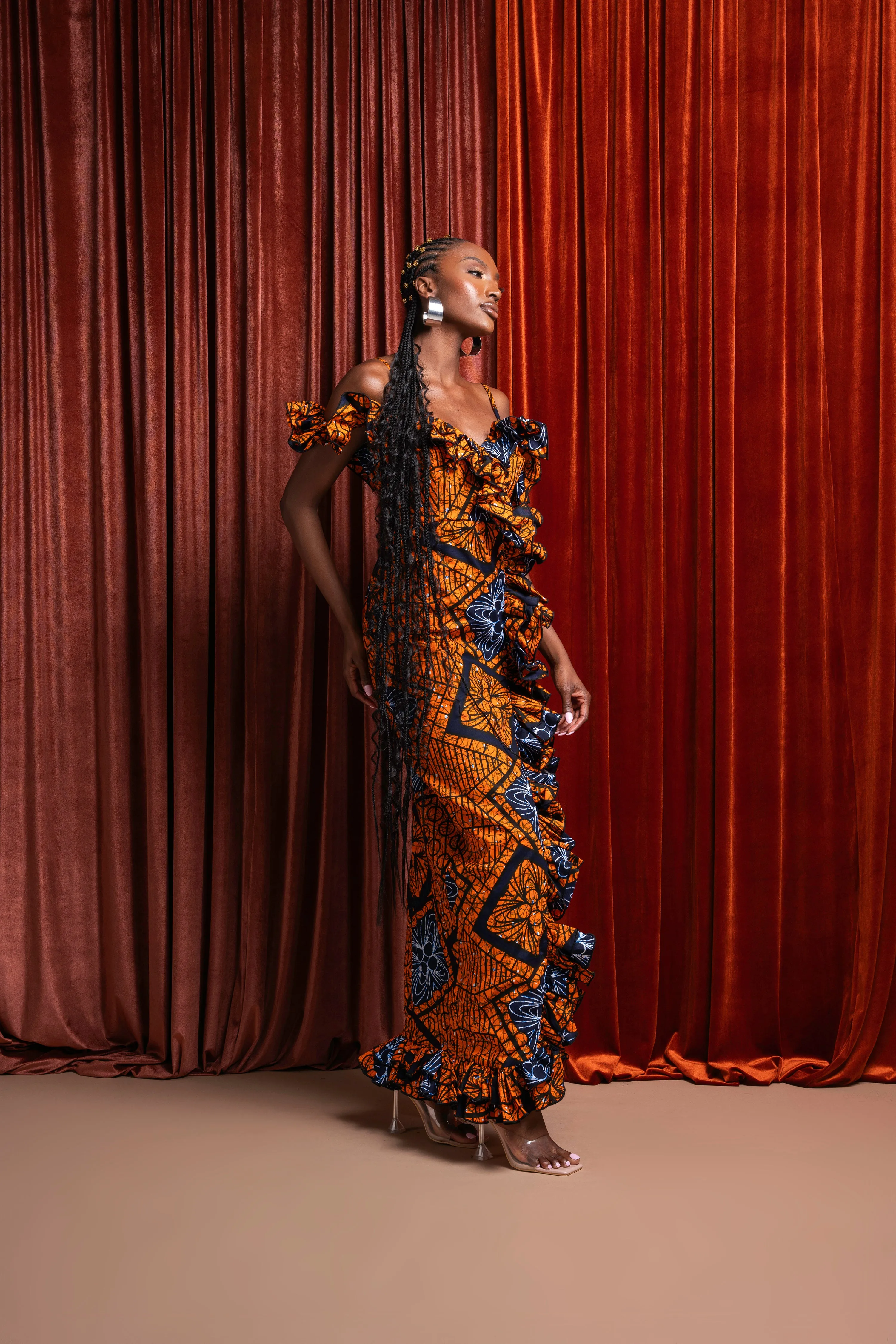 ZEZE Off shoulder Ruffle African Print Maxi Dress